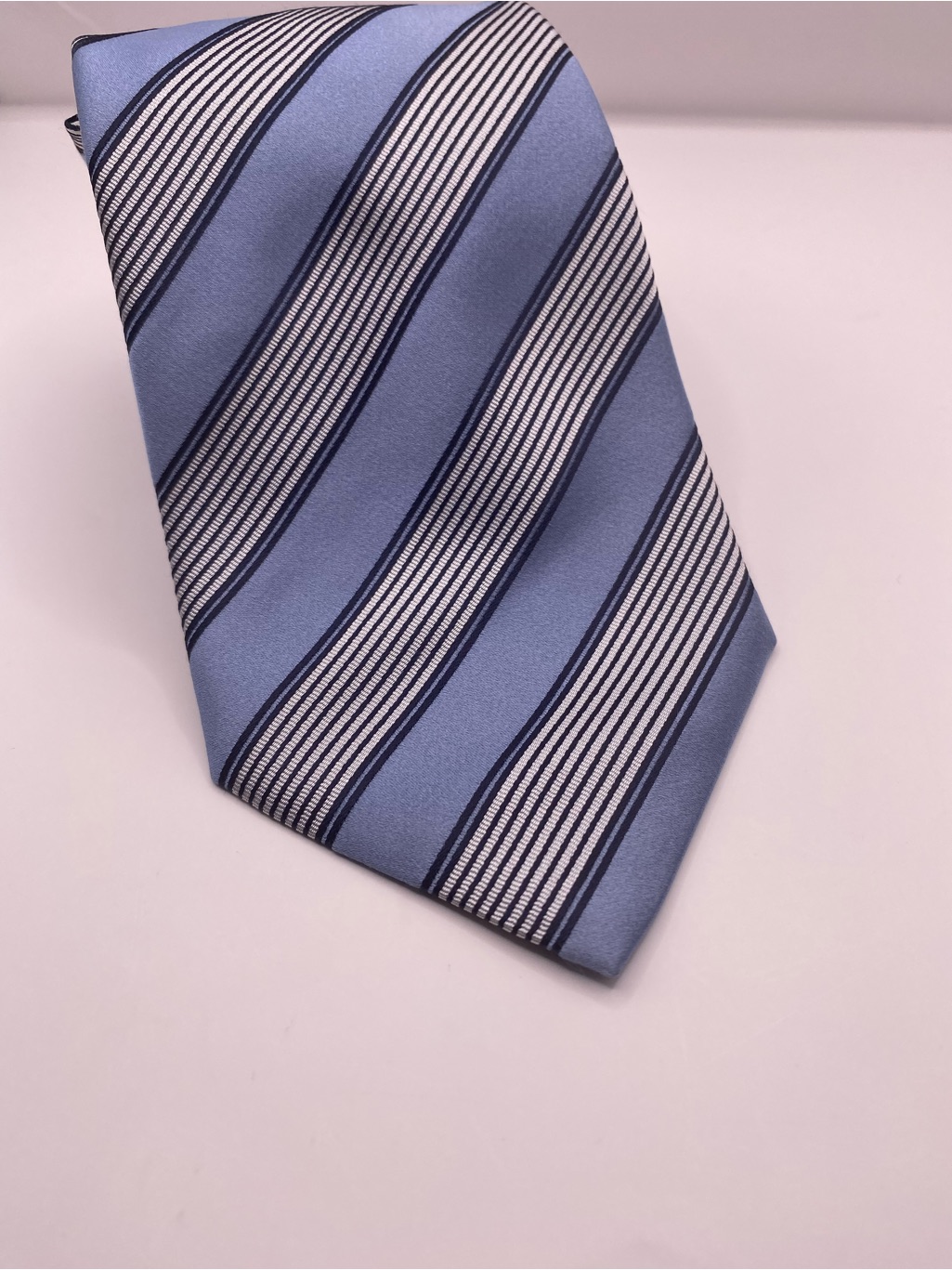 Giorgio Armani Blue And Navy Diagonal Stripe Silk Tie